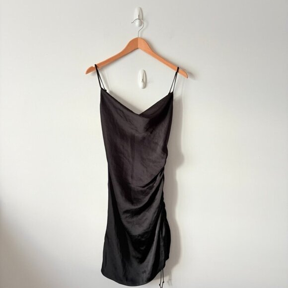 Aritzia Wilfred Sestina Ruched Satin Slip Dress Black Size XXS - Picture 2 of 6